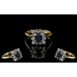 Ladies - 18ct Gold Attractive Sapphire and Diamond Set Ring of Square Form.