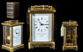 Matthew Norman 1754 Good Quality Polished Brass Carriage Clock ( Heavy ) With White Porcelain Dial,