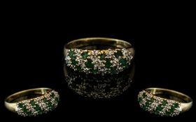 Attractive Ladies 9ct Gold Diamond & Emerald Ring. Fully Hallmarked to Shank. Ring Size M. Good