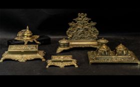 A Collection of Victorian Brass Ink Wells and Stamp Boxes (5) in total.