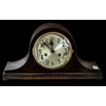 1930's Napoleon Hat Oak Mantle Clock, with striking movement, decorative carving to base.