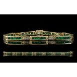 Ladies - Attractive 14ct Gold Emerald and Diamond Set Bracelet. Marked 14ct - 585.