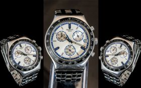 Swatch - Swiss Made Irony Stainless Steel Gents Chronograph Wrist Watch, 4 Jewels. Features