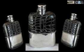 Victorian Period Sampson and Mordan Superb Quality Sterling Silver and Glass Hip Flask,
