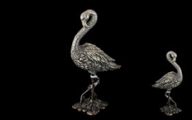 Silver Filled Flamingo, By Bowbrook. Very Well Made. Approx 4.5 Inches High. Hallmarked & Stamped