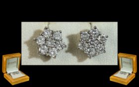 Ladies Pair of 18ct Gold Diamond Set Cluster Earrings of Good Colour and Clarity.