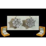 Ladies Pair of 18ct Gold Diamond Set Cluster Earrings of Good Colour and Clarity.