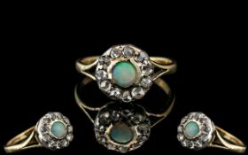 Antique Period Attractive 18ct Gold Opal & Diamond Set Cluster Ring.