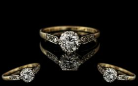 Ladies 1920's Superb 18ct Gold and Platinum Single Stone Diamond Set Ring.