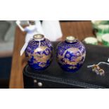 Pair of Noritake Vases, Royal Blue Ground with Heavy Gilded Decoration.