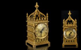 A Swiss Gilt Brass Imhof Mantel Clock of Architectural Form, Gilt Dial With Roman Numerals,