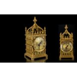 A Swiss Gilt Brass Imhof Mantel Clock of Architectural Form, Gilt Dial With Roman Numerals,