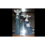 Two Lladro Nun Figures comprising Prayerful Moment and Time to Sew. Measuring 11 and 9 inches.
