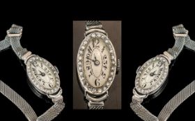 Ladies 1930's 9ct Gold Diamond Set Mechanical Wrist Watch,