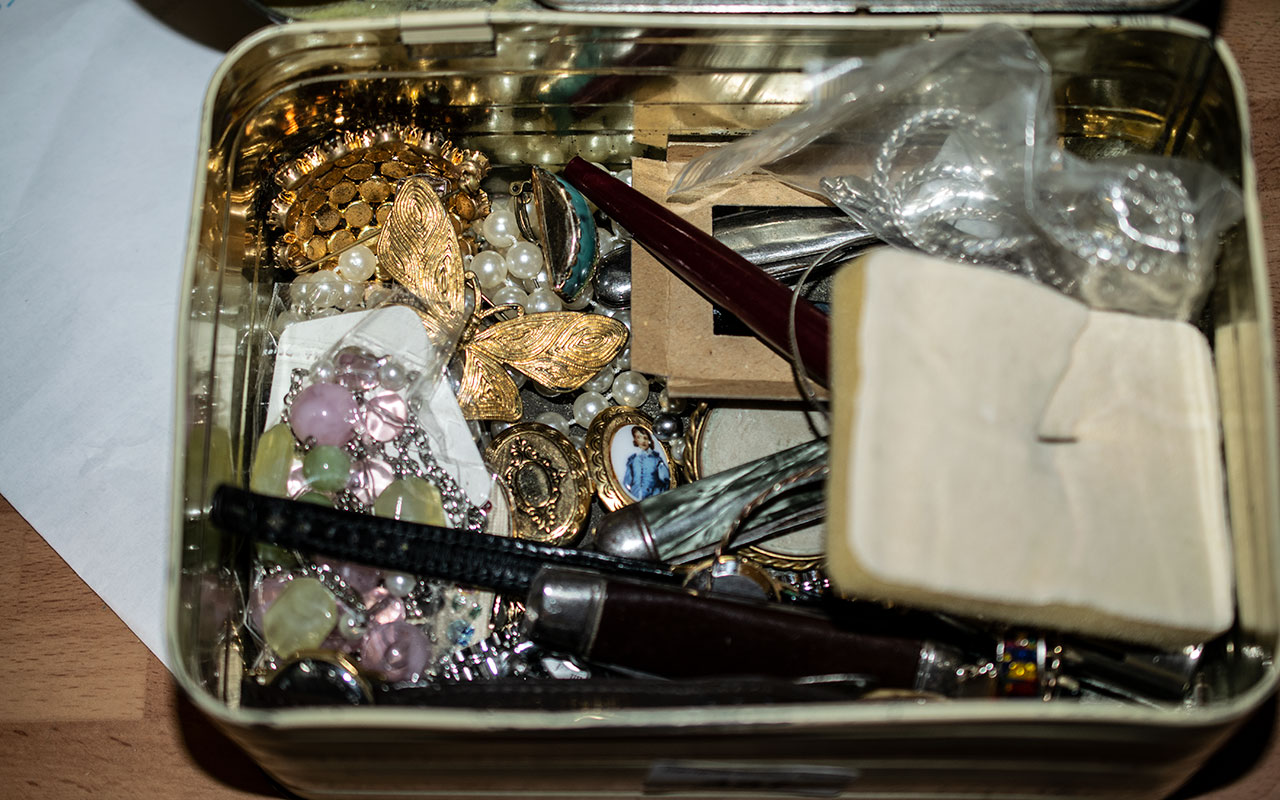 Quantity of Costume Jewellery & Collectibles, housed in a Coronation Tin for Queen Elizabeth II, - Image 2 of 4