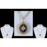 Antique Period - Superb and Pleasing Designed 18ct Gold Blue Enamel and Seed Pearl Set Pendant,