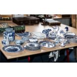 Quantity of Blue & White Porcelain, including Willow pattern plates, Burslam bowl,