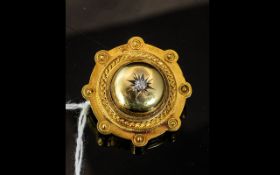 Ladies 18ct Gold Victorian Stone Set Brooch With Diamond Centre Stone. Approx 3cm Diameter. Please