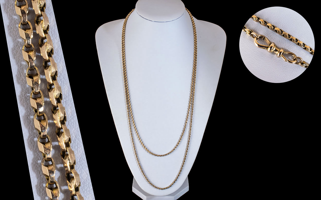 Victorian Period 1837 - 1901 Good Quality and Pleasing 9ct Gold Muff Chain of Long Length,