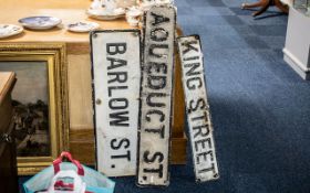 Three Original Vintage Metal Street Signs, Aqueduct Street 38'' long, King Street 32'' long and