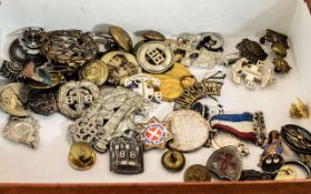 Box of Medals & Badges, including ARP, British Legion, Boys Brigade Long Service,