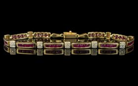 Ladies - Attractive 14ct Gold Ruby and Diamond Set Bracelet. Marked 14ct - 585.