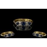 Art Deco Period - Attractive 18ct Gold and Platinum Diamond and Sapphire Set Dress Ring. c.1930's.