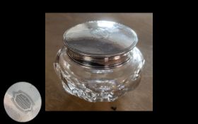 Cut Glass Octagon Dish - With a Sterling Silver Lid. Approx Size 4.5 Inches Diameter & With Lid 3