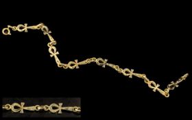 18ct Gold Diamond Set Bracelet, with Ankh cross design, fully hallmarked, 8'' length. Weight 11