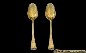 George I (Hanover) 1714 - 1727 Rare & Superb Gilt on Silver Pair of Fruit Preserve Spoons,