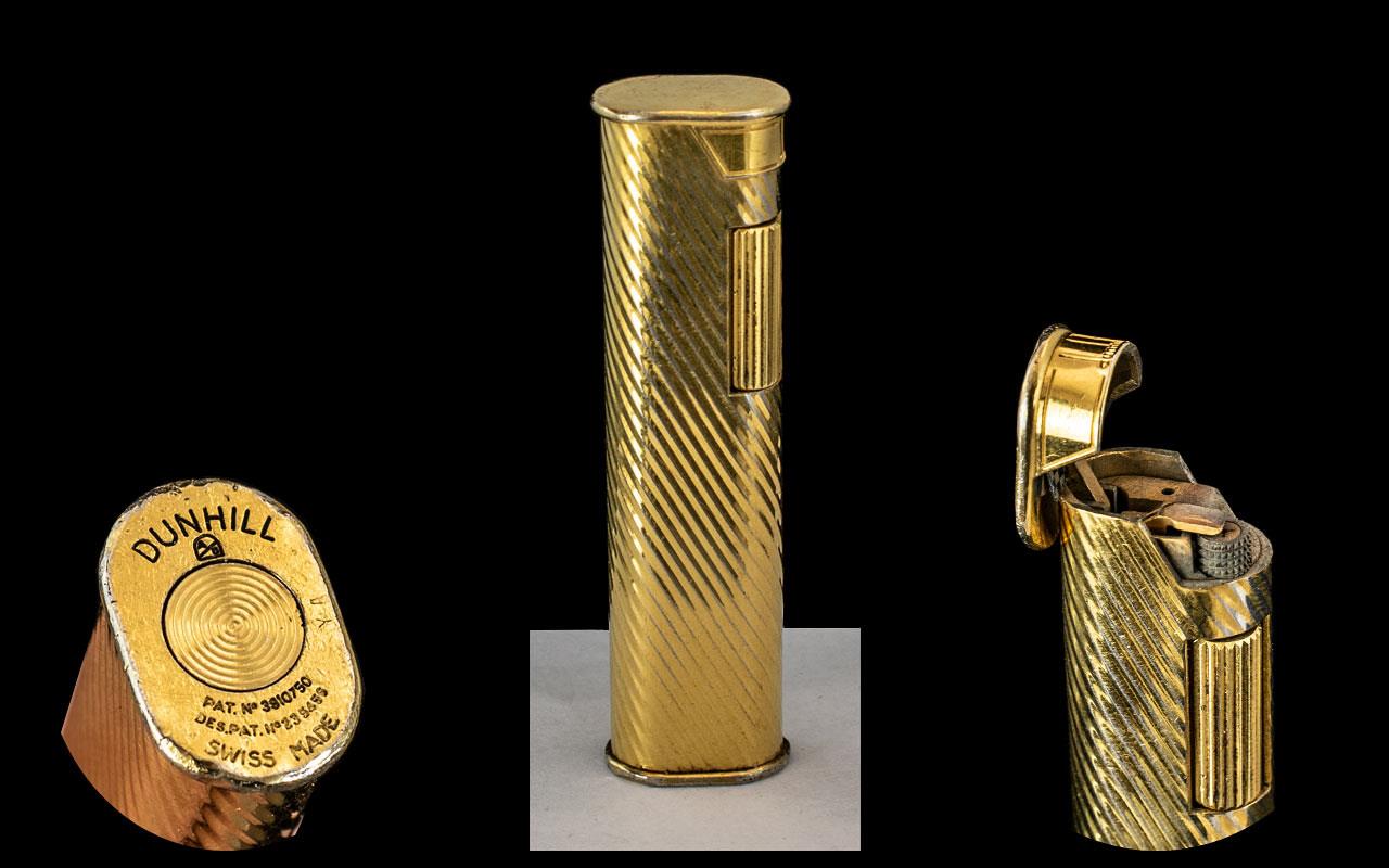 Vintage Gold Plated Dunhill Lighter. Dunhill Lighter Textured Design, Patent and Serial No. 7 cms.