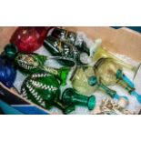 Large Collection of Coloured Glass, including a pair of green and blue glass jugs,