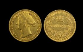 Queen Victoria Young Head - Australian 22ct Gold Full Sovereign. Sydney mint, date 1866.