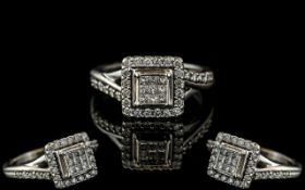Ladies - Attractive 9ct White Gold Diamond Set Ring.