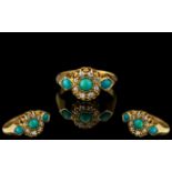 Antique Period - Petite 18ct Gold Attractive Quality Turquoise and Diamond Set Ring.