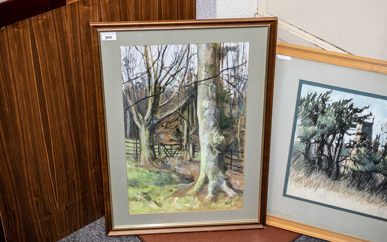 Peter M Hicks (1937-) Three Original Mixed Media Works on Paper, woodlands country type scenes. - Image 2 of 3