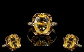 9ct Gold Attractive Single Stone Citrine Set Ring, From the 1970's Period. Full Hallmark to Interior
