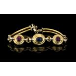 Ladies 14ct Gold Good Quality Ruby & Sapphire Set Bracelet marked 585 - 14 ct.