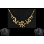 Victorian Period Ladies Attractive 15ct Gold Seed Pearl Set Pendant Drop with Attached Gold Chain