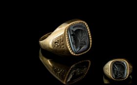 9ct Gold Carved Intaglio Gents Signet Ring. After the Grand Tour. Ring Size N.
