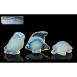 Lalique - Superb Trio of Moulded Glass Figures with a Touch of Blue Lustre to Each.