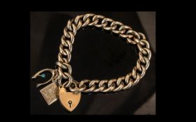 Victorian Period - Attractive 9ct Gold Curb Bracelet with Attached Heart Shaped Padlock with