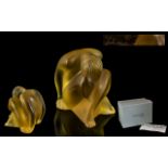 Lalique - Paris Signed Pressed Crystal Figure - Depicts ' Seated Female Nude ' Designer Marie