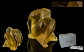 Lalique - Paris Signed Pressed Crystal Figure - Depicts ' Seated Female Nude ' Designer Marie