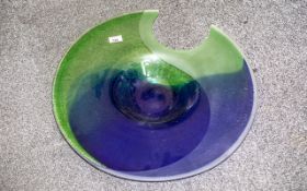 A Large Scandinavian Circular Modern Glass Bowl signed to base Niktozijs Ricardos, in blue and