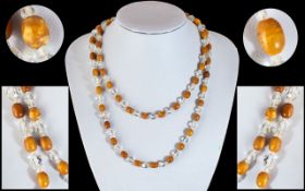 1920's Period Excellent Quality Butterscotch Amber and Crystal Beaded Necklace. Wonderful Colour.