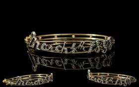 Victorian Period Good Quality 9ct Gold Pleasing Diamond Set Hinged Bangle,