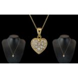 18ct Gold Attractive Diamond Set Heart Shaped Pendant with Attached 9ct Gold Chain. Both Pendant /
