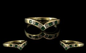 Pretty Ladies 9ct Gold Diamond & Emerald Ring. Ring Size O. Fully Hallmarked to Shank.