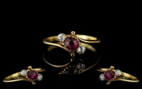 Antique Period - Attractive 18ct Gold Ruby and Diamond Set Dress Ring.